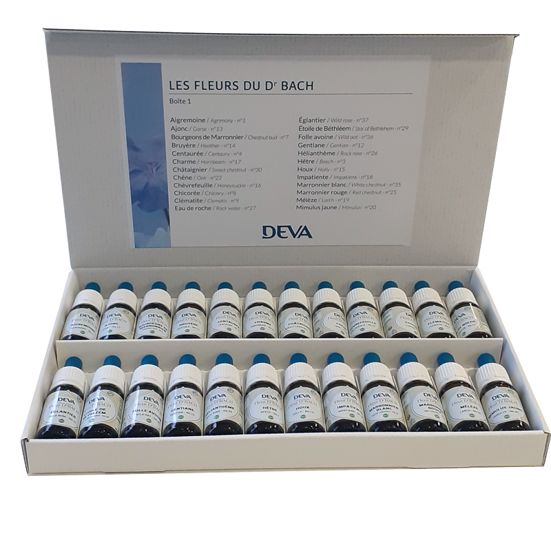 Elixirs floraux DEVA BIO, gamme des 38 selon Dr Bach + 2 x situation de crise (rescue) 15ml