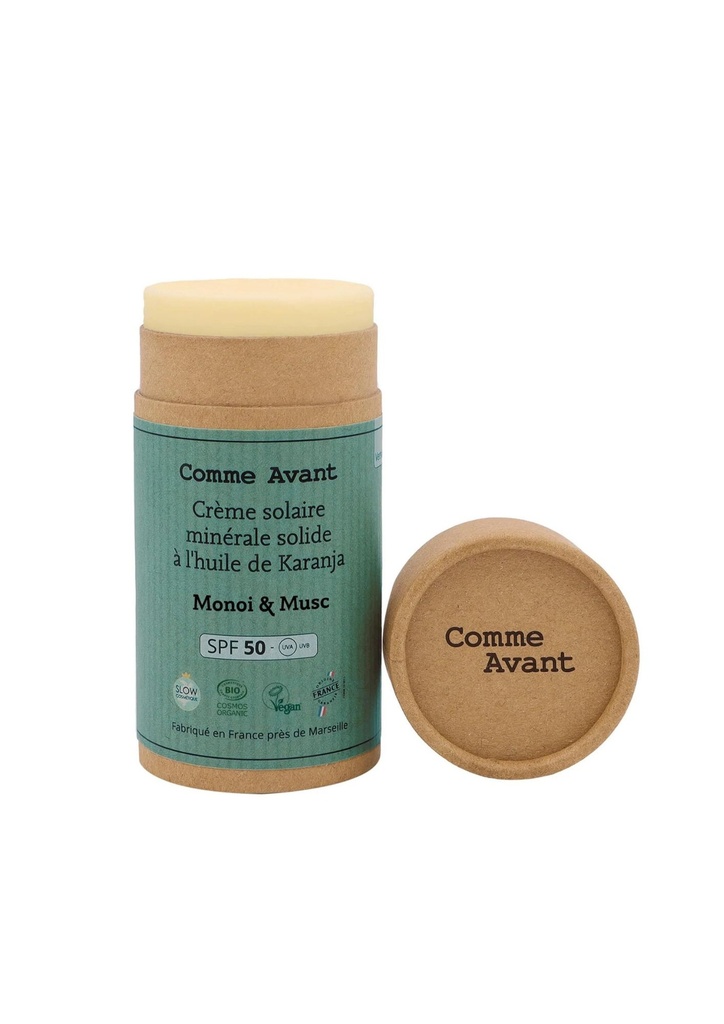 Comme Avant Crème solaire minérale solide SPF50 Monoï & Musc BIO* 80 gr