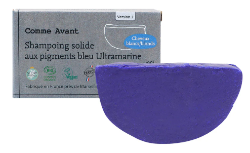 Comme Avant Shampoing solide aux pigments bleu Ultramarine (cheveux blonds/blancs) BIO* 70 gr
