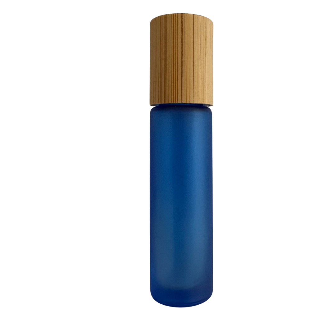 Roll-on en verre 10ml BLEU GIVRE + bouchon bambou
