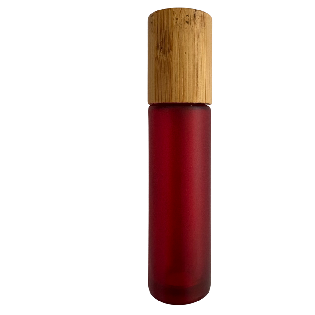 Roll-on en verre 10ml ROUGE GIVRE + bouchon bambou
