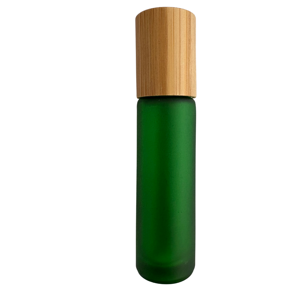 Roll-on en verre 10ml VERT GIVRE + bouchon bambou