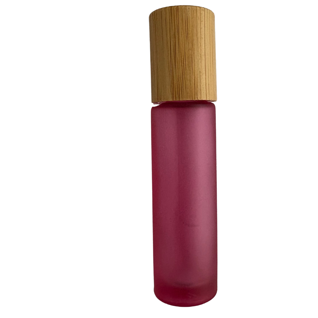 Roll-on en verre 10ml ROSE GIVRE + bouchon bambou