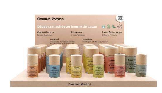 Comme Avant présentoir déodorants parfumés 24 pces (hors monoï) +  version sans parfum + testeurs