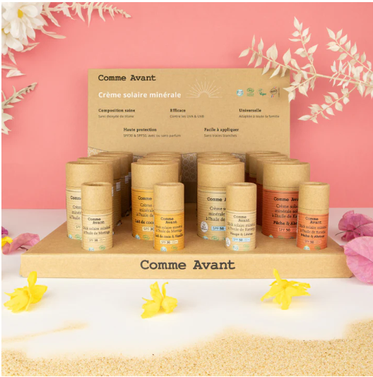 Comme Avant présentoir crèmes solaires 16 pces + testeurs A (monoï musc)