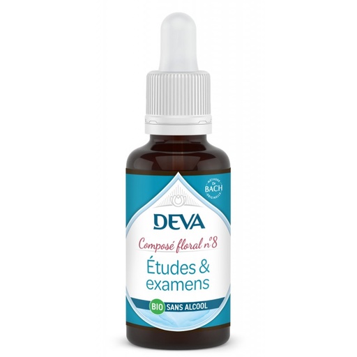 [DETUD30SAN] DEVA Composé floral BIO, n°08 ETUDES ET EXAMENS 30ml SANS ALCOOL