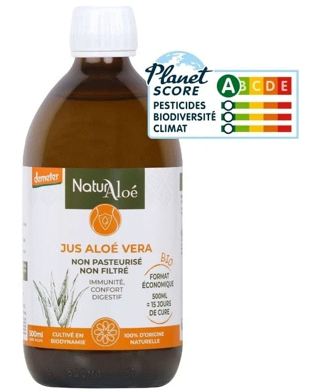 [NATUJUSALO500] NaturAloe Jus d'Aloé vera Bio Demeter – Non pasteurisé & Non filtré 500ml