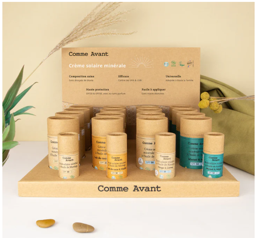 [COMMAVAPRECRESOL] Comme Avant présentoir crèmes solaires 16 pces + testeurs B (pêche abricot)